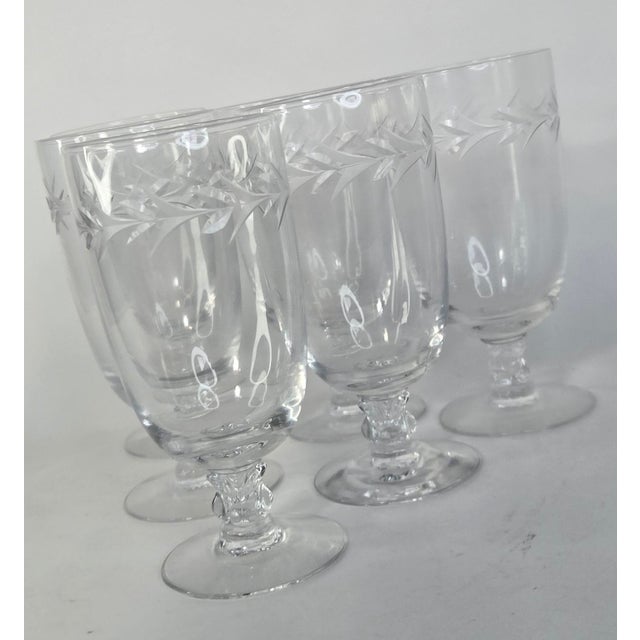 Fostoria Glass Company Vintage Handcut Laurel & Holly Juice Glasses- Set of Six For Sale - Image 4 of 11