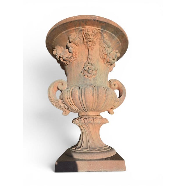 Impruneta Terracotta Urns with Masks and Floral Garlands, Italy, 1960s, Set of 2 For Sale - Image 4 of 7