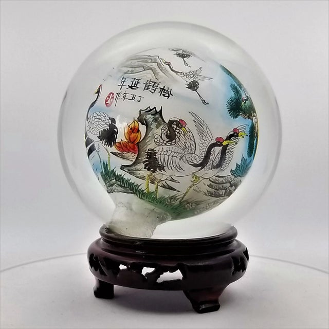 Wood Chinese Reverse Painted Glass Ball For Sale - Image 7 of 12