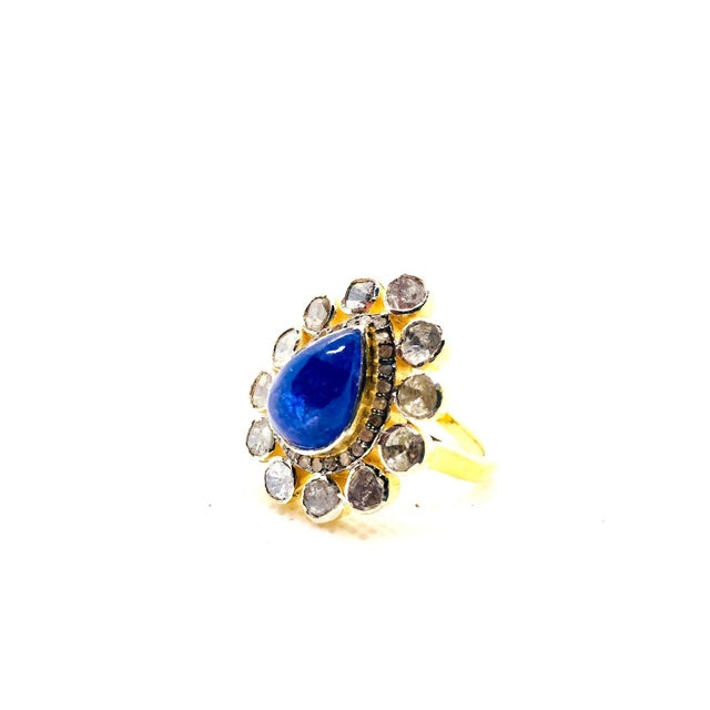 Bochic “Orient” Vintage Rose Cut Diamond & Tanzanite Ring Set 18K Gold & Silver For Sale - Image 10 of 11