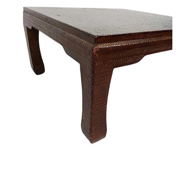 Asian Harrison Von Horn Style Brown Lacquered Raffia Low Coffee Table For Sale - Image 3 of 4