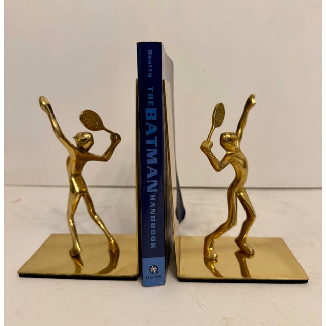 Late 20th Century Pair Solid Brass Tennis Players Bookends For Sale - Image 5 of 9