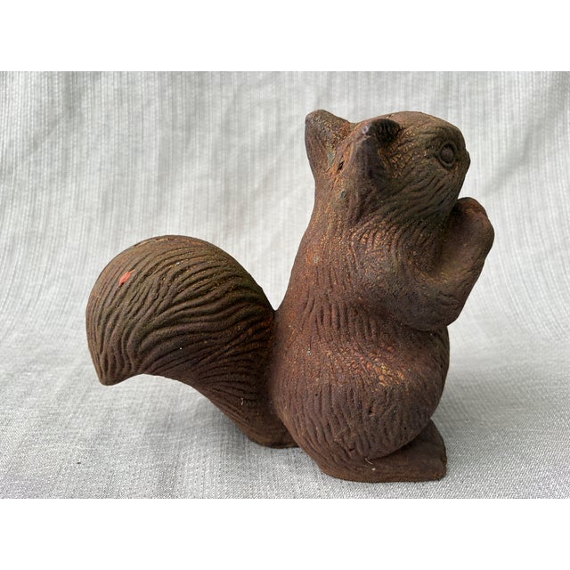 Brown Vintage Rusty Cast Iron Squirrel Eating an Acorn Statue For Sale - Image 8 of 12