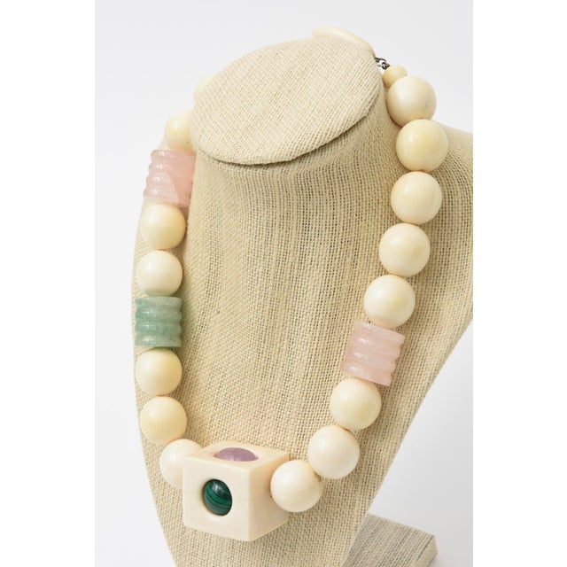 Vintage Collar Necklace With Jade, Coral, Pink Quartz, Amethyst, Malachite and Hematite, 1960's For Sale - Image 9 of 10