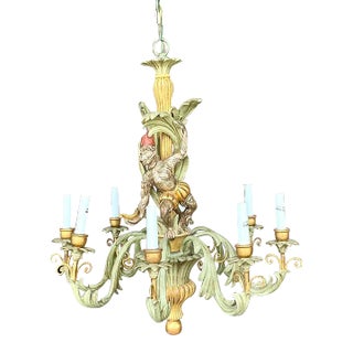 Vintage Regency Gesso Over Wood Monkey Chandelier For Sale