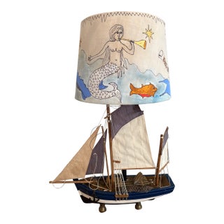 1970s Model Ship Turned Lamp With Custom Shade For Sale