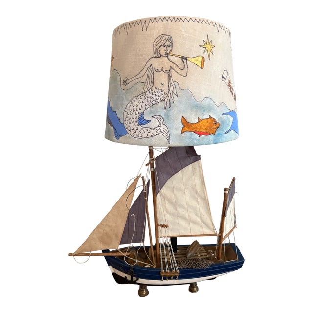 1970s Model Ship Turned Lamp With Custom Shade For Sale