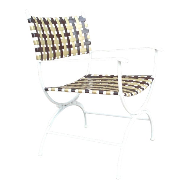 A Single Mid Century Aluminum Frame Light Weight Campaign Patio Chair For Sale