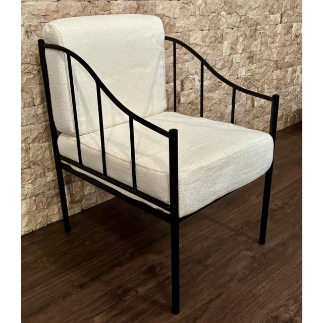 Wrought Iron Black Lounge Chair with White Fabric For Sale - Image 4 of 18