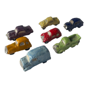 Early 20th Century Handmade Folk Art Little Ceramic Car Figurines