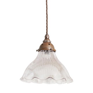 Antique Reclaimed Holophane Glass Pendant Light, 1950s For Sale