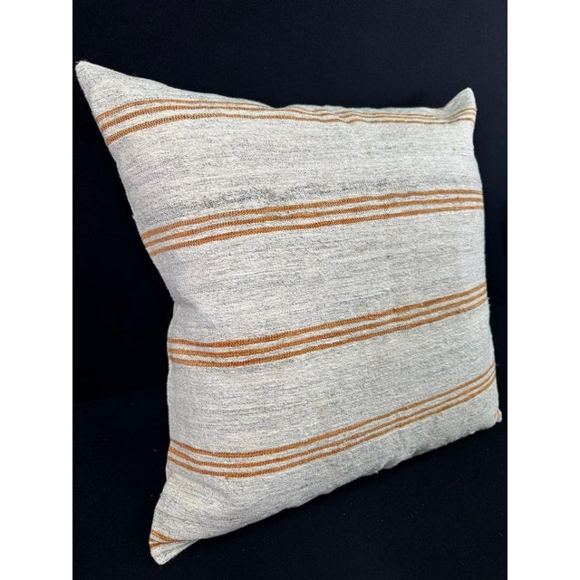Contemporary Turkish Hemp Pillow Cushion Natural Beige Rust Pillow Cushion Cover 24"x24" For Sale - Image 3 of 4