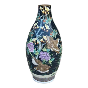 Vintage Large Chinese Famille Noire Porcelain & Enamel Floor Vase