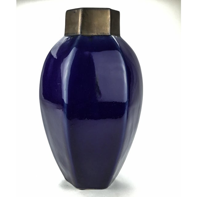 Artisan Cobalt Blue Stoneware Flower Vase | Chairish