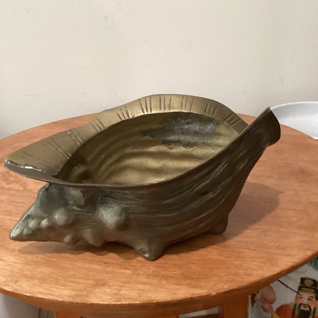 Hollywood Regency Vintage Brass Seashell Nautilus Planter For Sale - Image 10 of 12