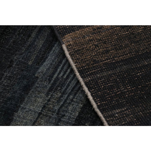 Black Rug & Kilim’s Modern Textural Rug in Grisaille Blue and Black Stripes and Striae For Sale - Image 8 of 8