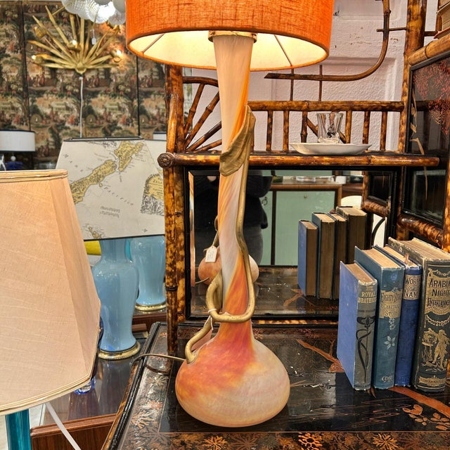 Modern Art Nouveau Orange Glass Table Lamp, 1890s For Sale - Image 3 of 9