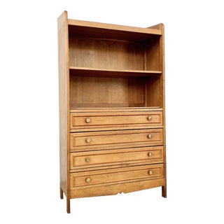 Vintage Oak Bookcase with Brass Drawers, 1950s For Sale