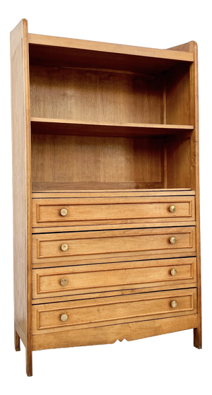 Vintage Oak Bookcase with Brass Drawers, 1950s