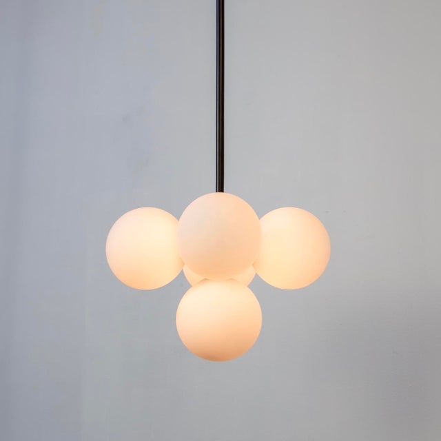 Not Yet Made - Made To Order Bunch Pendant, Black, 32in H, Modern, 5 Inch Glass Globes, by Research.Lighting, Modern, Minimal Hanging Light For Sale - Image 5 of 6