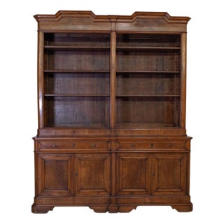 Italian 19th Century Walnut Bookcase with Architectural Design For Sale