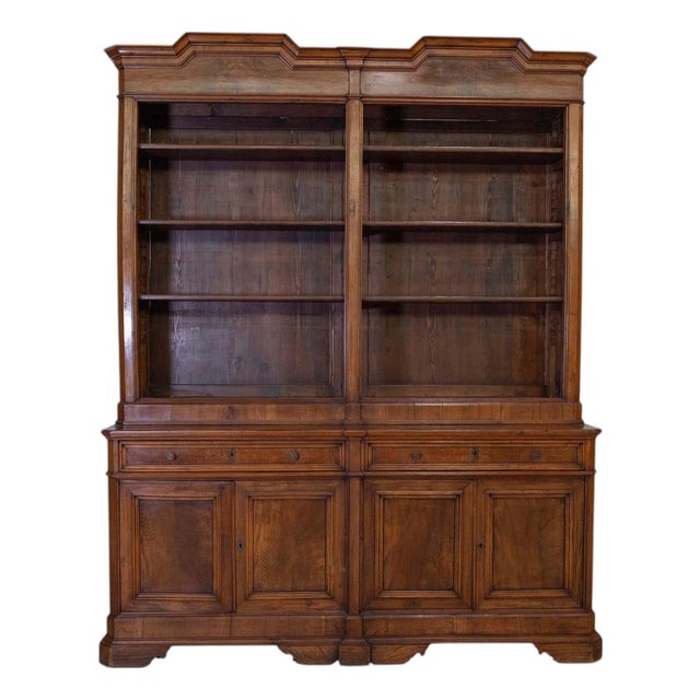 Italian 19th Century Walnut Bookcase with Architectural Design For Sale