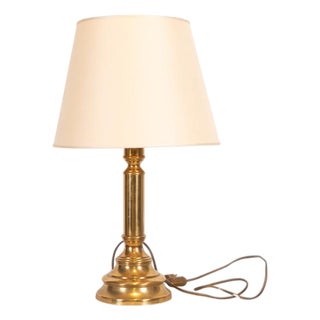 Vintage Brass Table Lamp with Ivory Fabric Lampshade For Sale