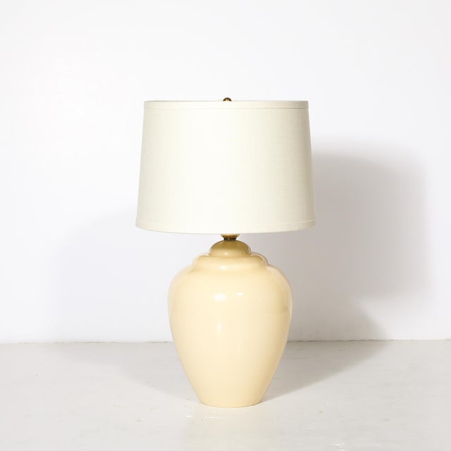 Beige Pair of Modernist Hand-Blown Murano Glass Urn Form Vellum Hue Table Lamps For Sale - Image 8 of 11