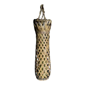 Early 20th Century Taisho Japanese Bamboo Basket Tall Signed Insert Flower Vase Ikebana Tea Ceremony Antique