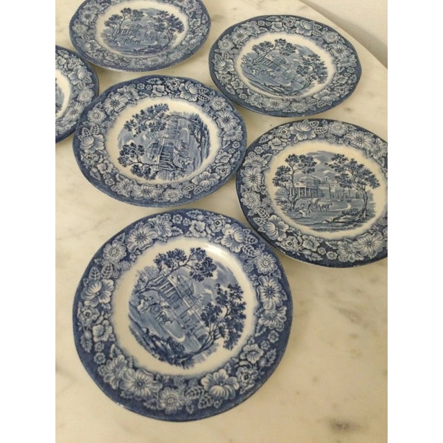 Ironstone China Vintage Liberty Blue "Monticello" Ironstone Dessert Plates- Set 6 For Sale - Image 4 of 5