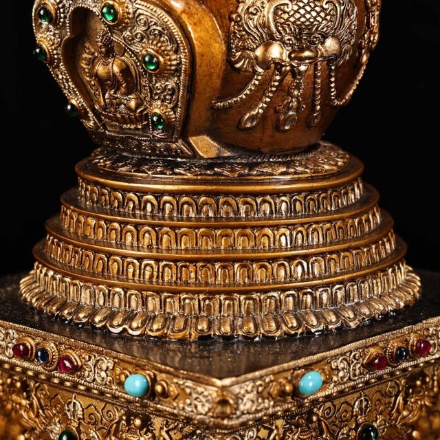Bronze Late 19th Century Gilt Bronze Tibetan Stupa With Gemstone Inlays, 1.9kg For Sale - Image 8 of 9