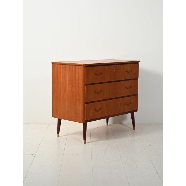 Scandinavian Chest of Drawers in Teak and Mahogany with Brass Inserts, 1950s For Sale - Image 3 of 8
