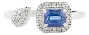 Octagon Cut Sapphire Diamond Cluster Wedding Ring 14k Gold Size 7
