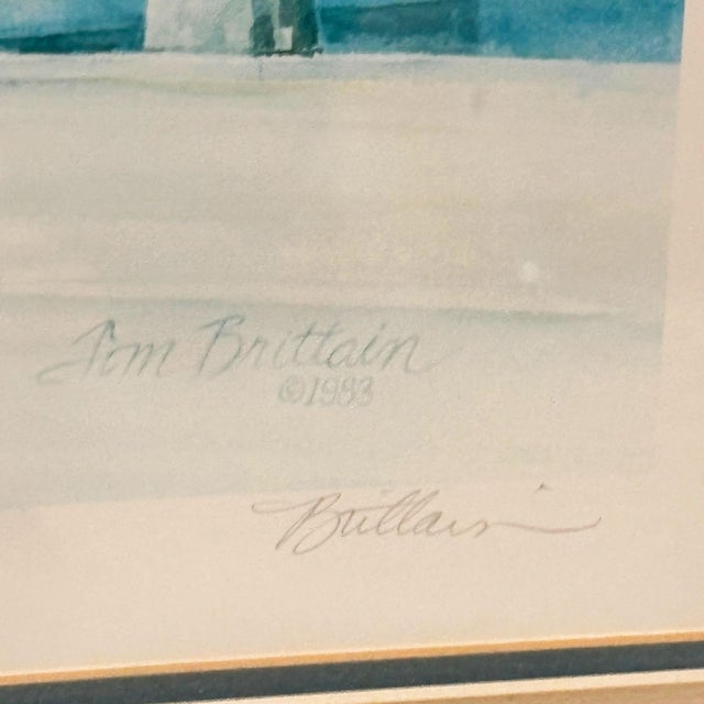 Blue 1983 "Harbor Entrance Santa Monica" Print by Tom Brittain Signed 32/950, Framed For Sale - Image 8 of 10