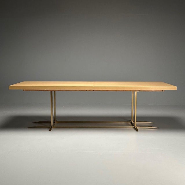 Contemporary, Modern Rectangular Dining Table, Ashwood Veneer, Gilt Metal For Sale - Image 4 of 12
