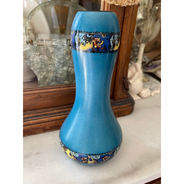1920s Lovely Saturated European Painted Floral Band Vase For Sale - Image 10 of 12