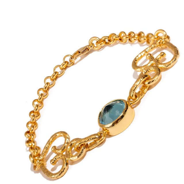 Metal Eternal Love Blue Topaz Gold Adjustable Bracelet For Sale - Image 7 of 10