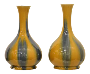 Transitional Hand Thrown Blue and Gold Glaze Chinese Porcelain Vases Pair