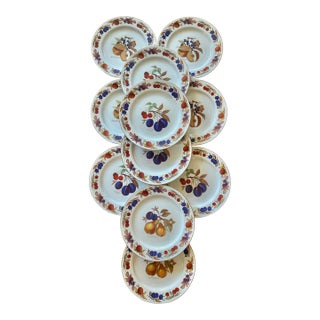 Vintage 1961 Royal Worcester Evesham Gold Dinner Plates Assorted Fruits Orchard Mix - A Set of 11 For Sale