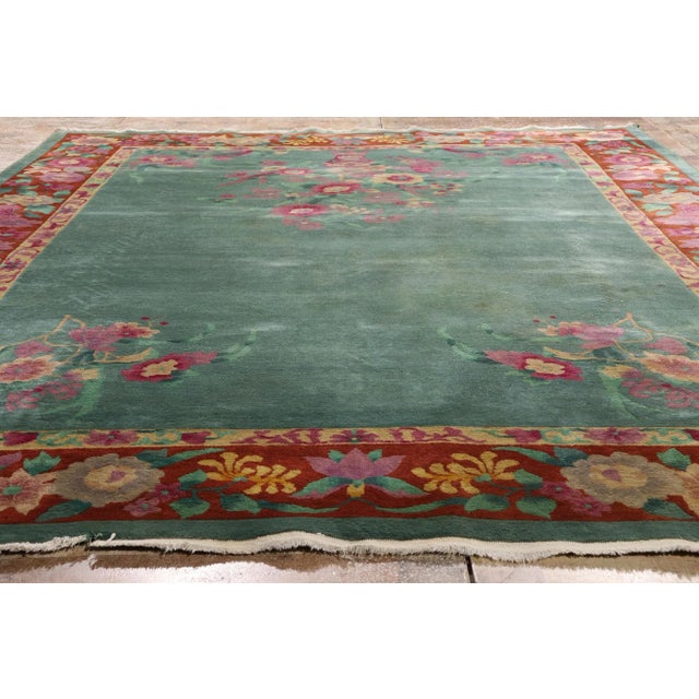 Antique Green Chinese Art Deco Rug, 08'06 X 11'04 For Sale - Image 9 of 10
