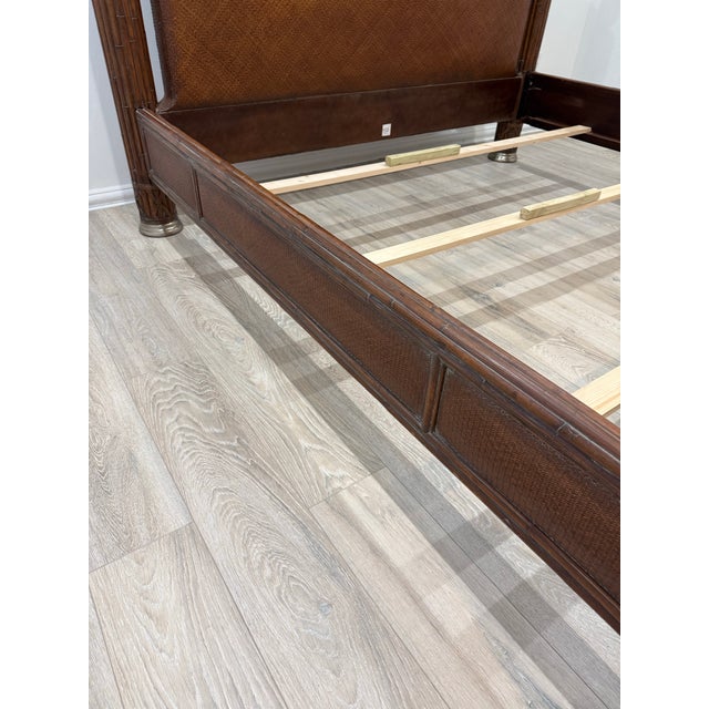 Wood Attributed Thomasville Ernest Hemingway Kilimanjaro Collection King Size Rattan Bed For Sale - Image 7 of 12