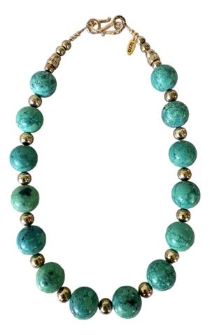 Turquoise and Gold Tone Beaded Necklace by Matthew Izzo