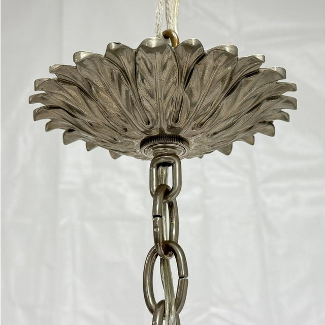 Remains Lighting "Plume" Antique Nickel & Glass 12-Arm Chandelier, Labeled For Sale - Image 12 of 18