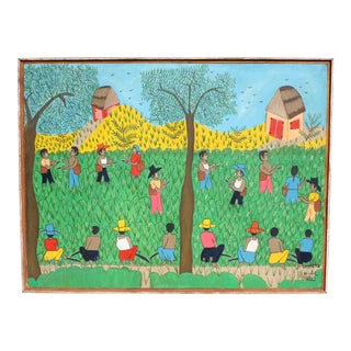 Original Haitian Folk Art Painting on Framed Artist Board by Artist Jacksin Mesidor For Sale