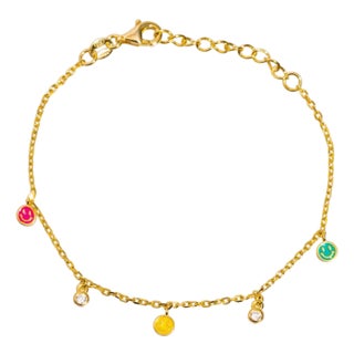 Rainbow Smiley Face Gold & Diamond Bracelet For Sale