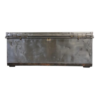 Vintage Metal Trunk With Brass Hardware and Plaque For Sale