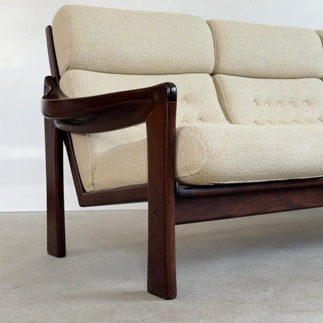 Wood 1970s Vintage Upholstered Mid-Century Modern 3-Seat Sofa For Sale - Image 7 of 11