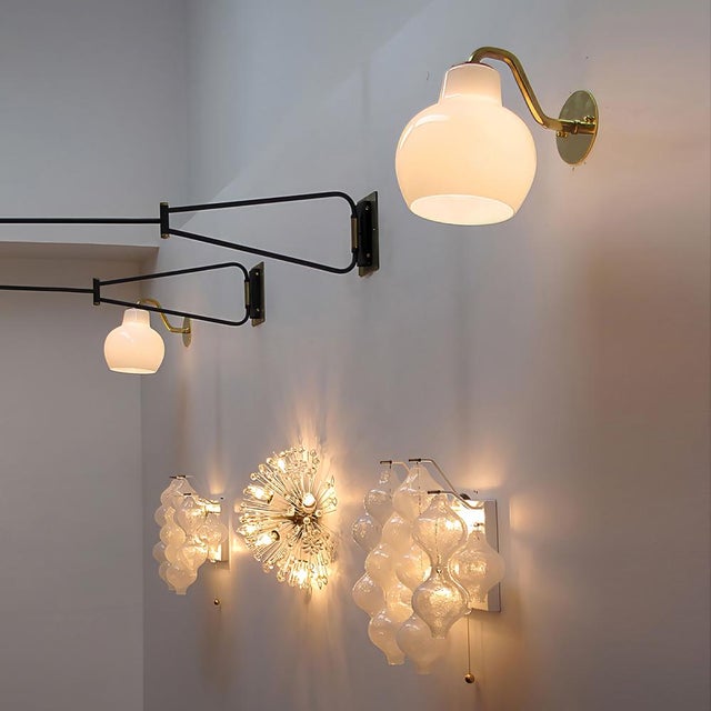 Set of Vilhelm Lauritzen Wall Lights by Louis Poulsen, Brass & Opaline, 1955 For Sale - Image 9 of 9