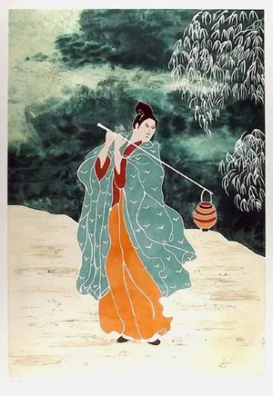 Japanese Water Carrier, Gina Lombardi Bratter Lithograph, Signed and Numbered in Pencil