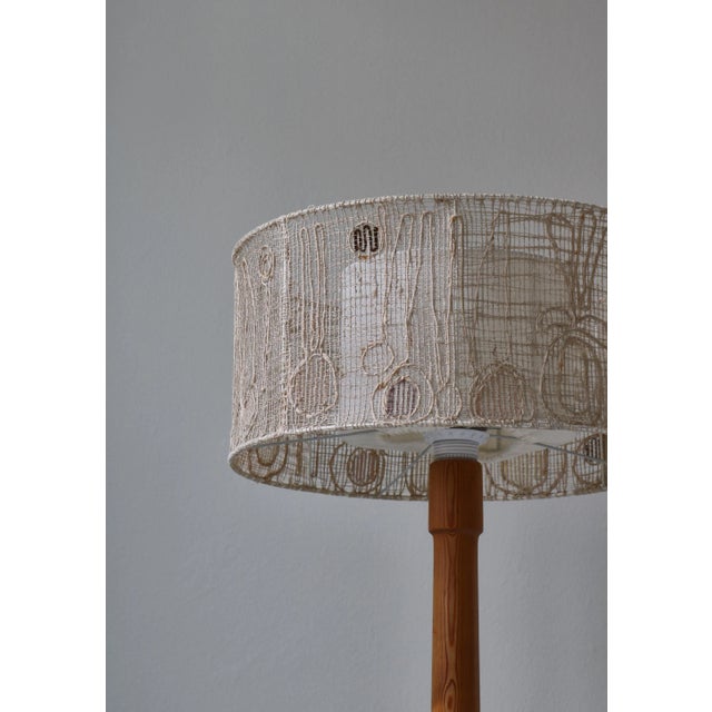 Large Pinewood Table Lamp, Handmade Shade Marianne Von Münchow, Sweden, 1960s For Sale - Image 4 of 12